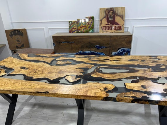 Olive Wood Clear Epoxy River Table Top
