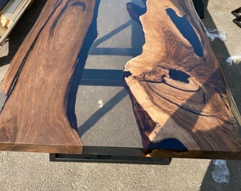 Walnut Dining Table, Epoxy Dining Table, Epoxy Resin Table, Custom 76” x 40” Walnut Smokey Gray Table, Epoxy River Table, Order for Justine