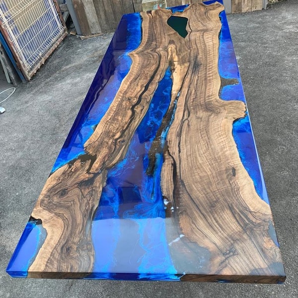 Live Edge Table, Custom 96” x 36” Walnut Deep Ocean Blue Table, Epoxy River Dining Table, River Table, Custom Order  Order for Mantu