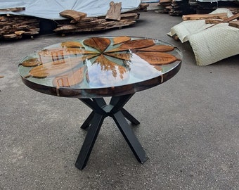 Live Edge Table, Custom 48” Diameter Round Table, Walnut Wood Table, Clear Epoxy Dining Table, Custom Order for Passionately Design