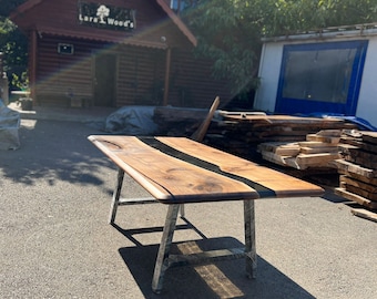 Custom 84” x 42” Walnut Black or Smoke Gray Epoxy River Table Order for Bisty