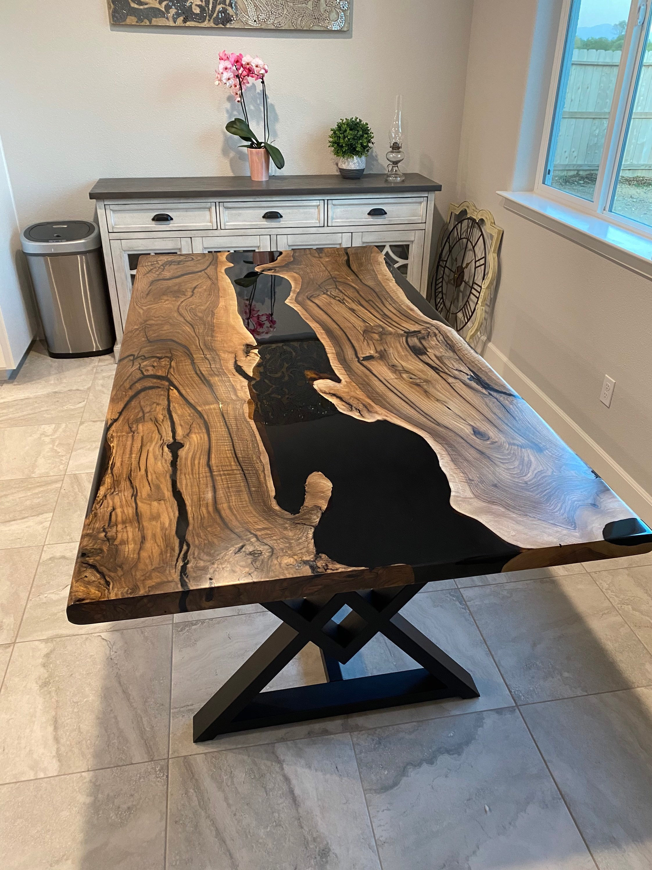 TUZECH Dining and End Tables Black epoxy Resin River Table Home