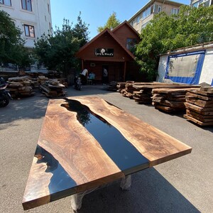 Walnut Dining Table, Custom 88” x 42” Unique Walnut Table, Black Epoxy River Table, River Dining Table, Custom Order for Paulette