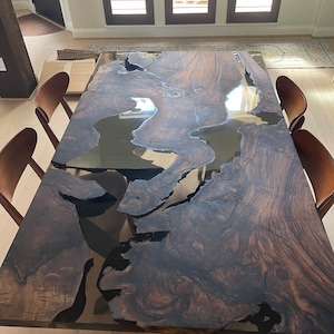 Walnut Dining Table, Epoxy Dining Table, Custom 72” x 42” Walnut Smokey Gray Table, Epoxy Resin Table, Live Edge Table, Order for Tobi