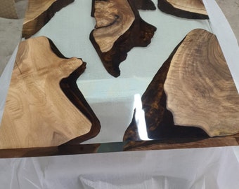 Epoxy Resin Table, Epoxy Coffee Table, Custom 54” x 28” Walnut Clear Table, Epoxy River Table, Custom Order for Brenne