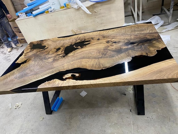 Handcrafted Black Epoxy and Walnut Resin Tables Custom Dining
