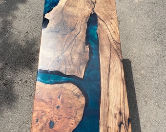 Epoxy Table, Epoxy Dining Table, Walnut Epoxy River Table, Custom 60” x 32” Walnut Blue, Turquoise, Green Epoxy Table, Order for Shaylynn