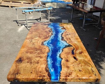 Handmade Epoxy Table, Custom 96” x 42” Poplar Wood Blue, Turquoise and  White Waves Table, Epoxy River Dining Table, Order for Carolyn U