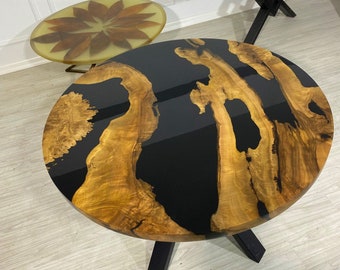 Yin Yang table Resin Table wood and resin round table cast resin table Live Edge Table resin table top Walnut Epoxy Table River table
