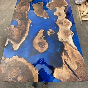 Epoxy Table, Epoxy Dining Table, Walnut Epoxy Table, River Dining Table, Custom 65” x 45” Walnut Epoxy River Dining Table Order for Sandra