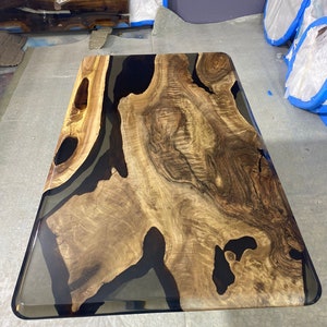 Epoxy Table, Epoxy Dining Table, Custom 60” x 35” Walnut Smokey Gray Table, Epoxy River Table, Live Edge Table, Custom  Order for James K
