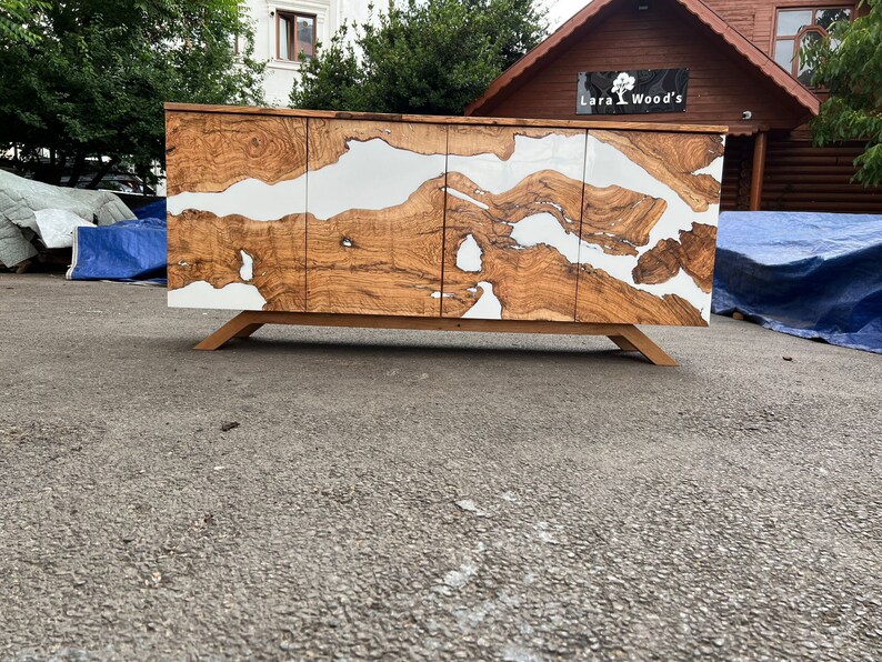 Made to Order Custom Credenza, 72” x 20” x 32” Olive Wood White Epoxy Resin Credenza, Olive Epoxy Credenza, Epoxy Buffet for Marlene bild 8