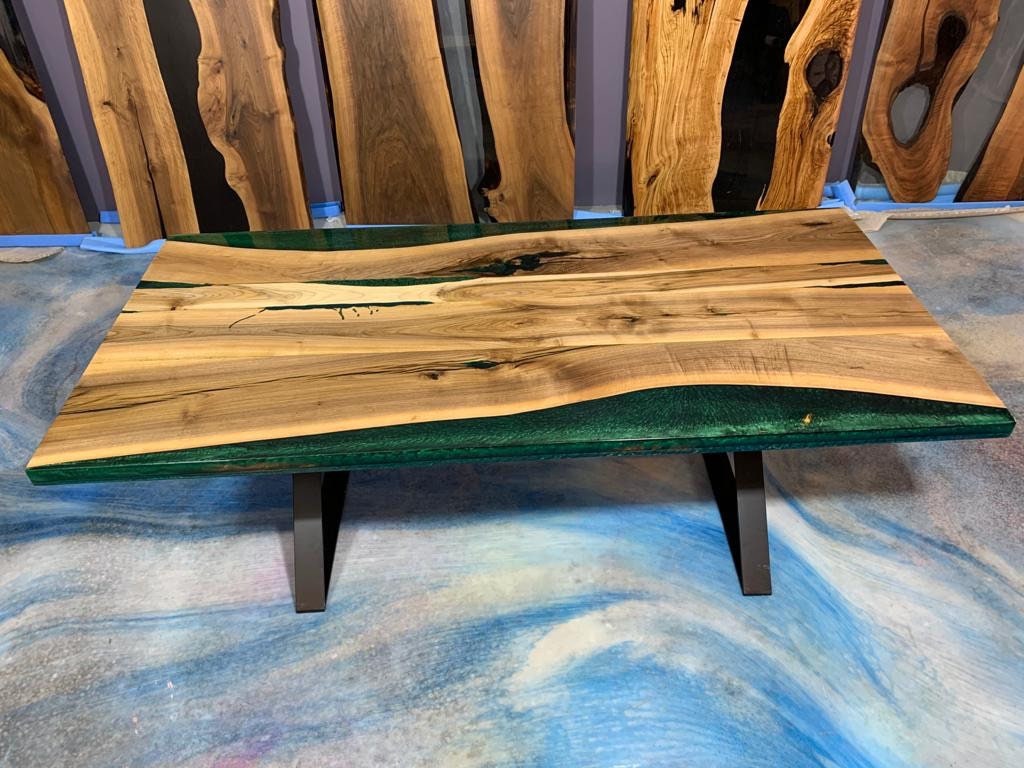 Ready to Ship 78'' x 39'' Hackberry Wood Epoxy Dining Table