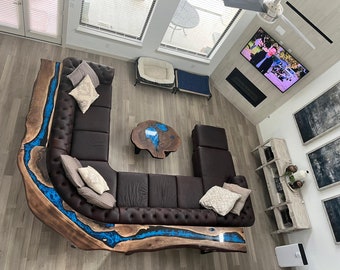 Walnut Coffee Table, Custom 72” x 15” Walnut Ocean Blue, Turquoise White Waves Epoxy Table, River Dining Table, Custom Order for Bishopwes 3