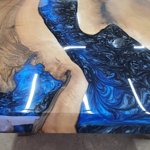 Live Edge Table, Custom 72” x 48” Walnut Metallic Blue Table, Epoxy River Dining Table, River Table, Epoxy Resin Table, Order for Alex W