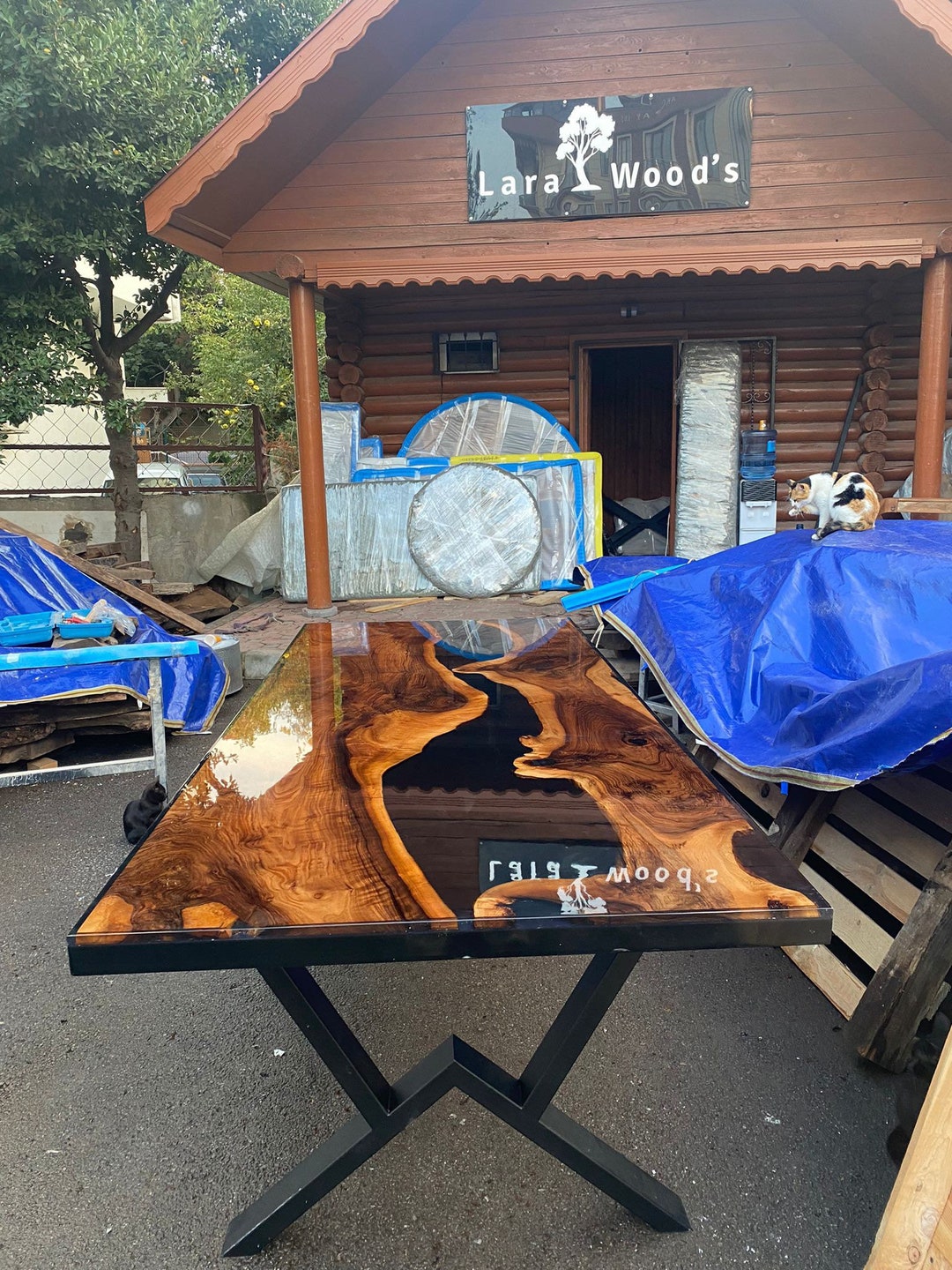 Custom Epoxy Resin Table, Custom 96” X 40” Unique Walnut Shiny