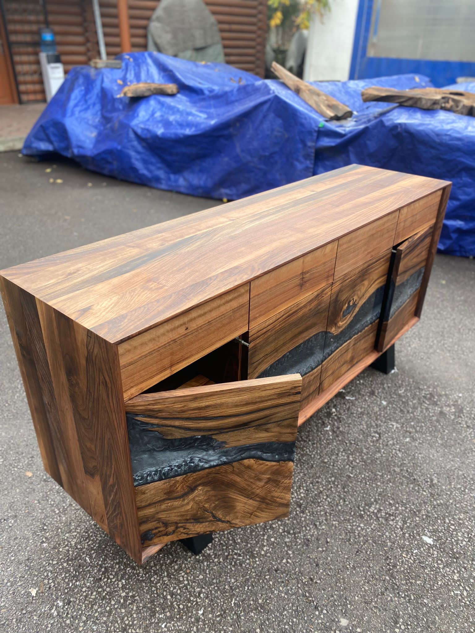 Made to Order Custom Credenza 72 X 20 X 36 Wood Gray Epoxy Resin