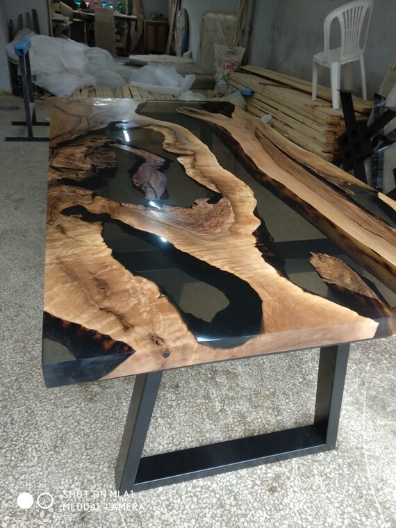 Clear Smoke Solid Wood Epoxy Table