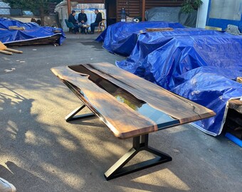 Handmade Epoxy Table, River Table, Custom 100" x 44” Walnut Smokey Gray Table, Epoxy River Table, Epoxy Resin Table, Order for Kathy W