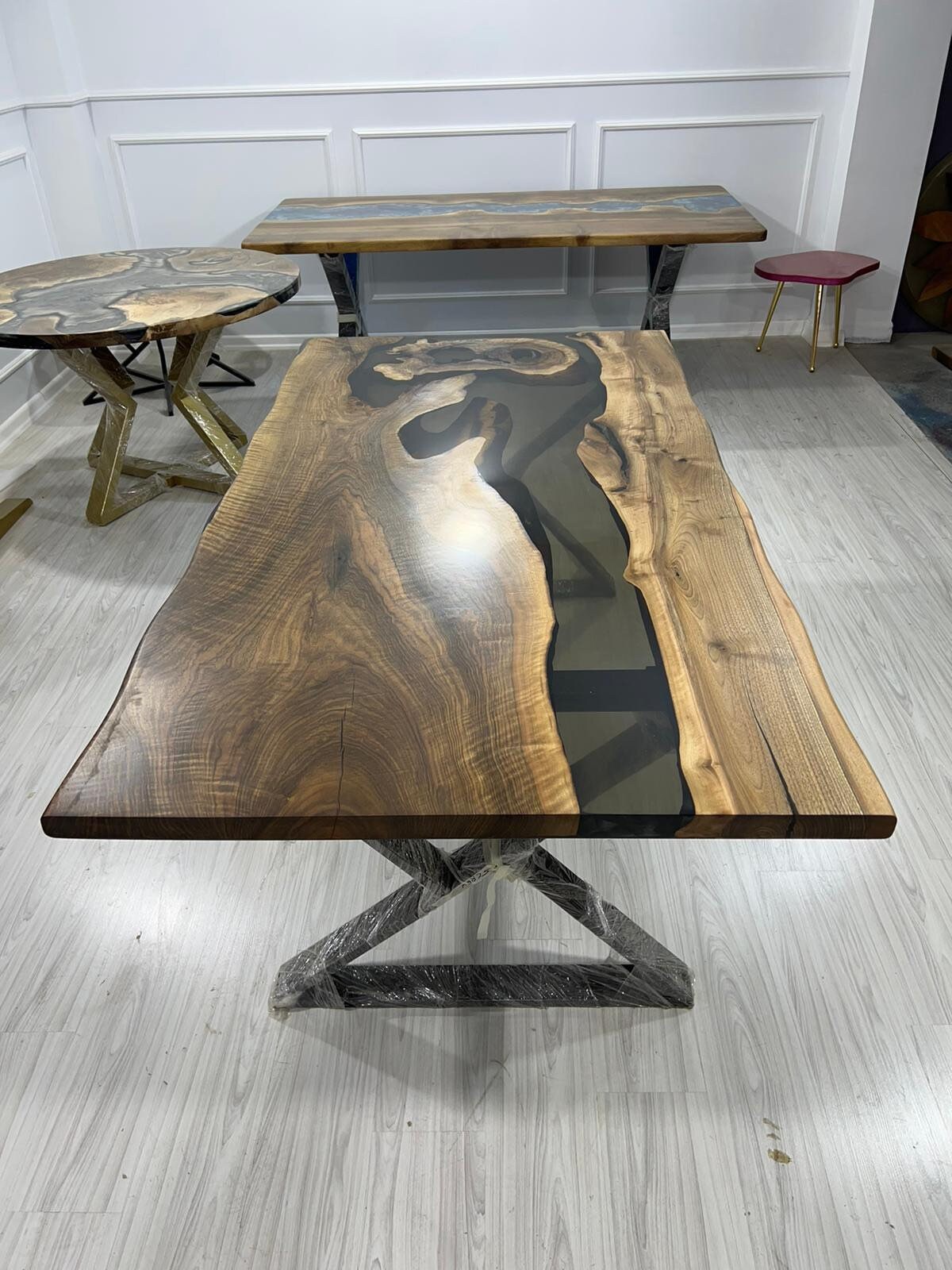 Walnut Dining Table, Epoxy Dining Table, Custom 78” X 42” Walnut Smoke ...