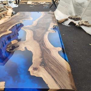 Epoxy Table, Epoxy Dining Table, Walnut Epoxy River Table, Custom 84” x 36” Walnut Deep Dark Blue Table, Epoxy Dining Table, for Sean H