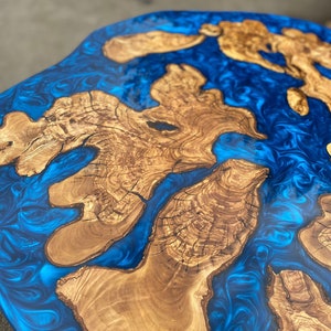 Olive Wood Coffee Table, Custom 30” Diameter Round Olive Wood Table, Metallic Blue Epoxy Table, Epoxy Resin Table, Custom Order for William