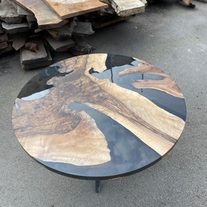 Epoxy Dining Table, Epoxy Resin Table, Custom 48 Diameter Round Walnut Wood Smokey Gray Epoxy Table Order for Sonia image 7