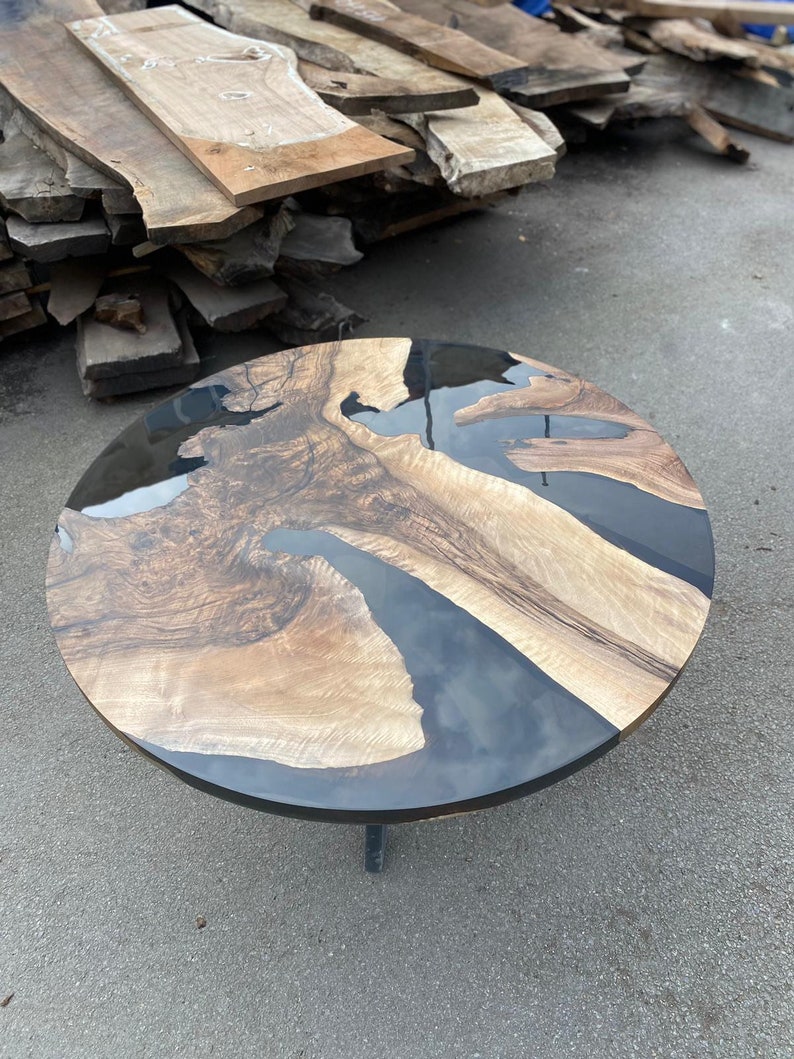 Epoxy Dining Table, Epoxy Resin Table, Custom 48 Diameter Round Walnut Wood Smokey Gray Epoxy Table Order for Sonia image 7