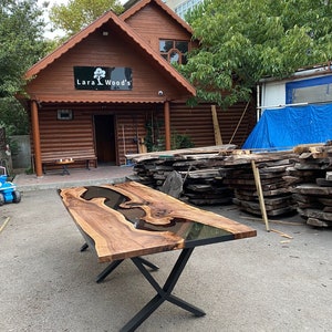 Epoxy Dining Table, Walnut Epoxy Table, Custom 290cm x 110cm Walnut Smoke Gray Epoxy River Dining Table Order for Tatiana