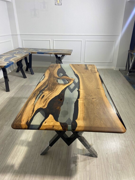 Custom 84 X 40 Walnut Wood Clear Color Epoxy River Table Order for