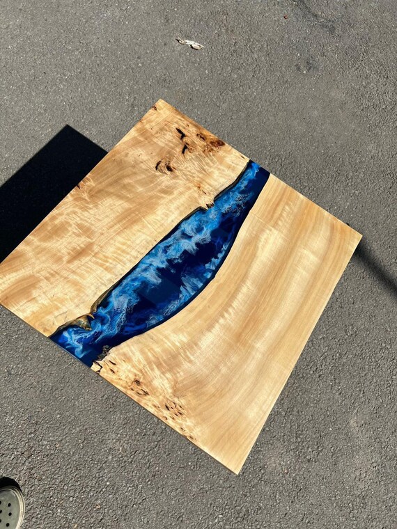 Ocean Table, Poplar Table, Custom 20” X 20” Poplar Ocean Blue