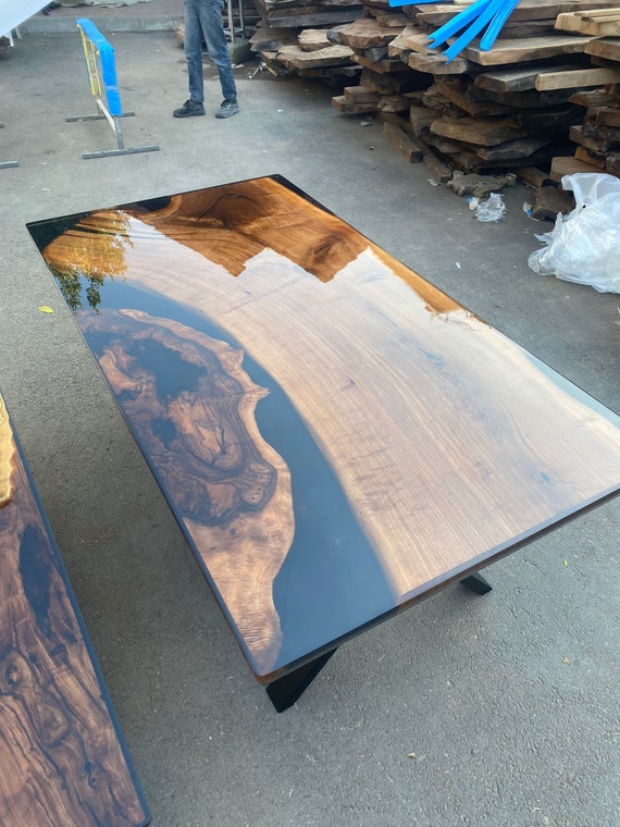 Clear Smoke Solid Wood Epoxy Table