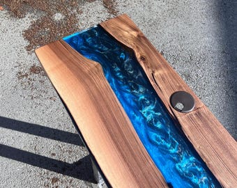 Live Edge Table, Custom 80” x 14” Walnut Metallic Blue Black Table, Epoxy River Table, River Table, Epoxy Resin Table, Order for Clinton