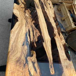 Olive Wood Epoxy Table, Olive Wood Table, Custom 72&quot; x 36&quot; Black Epoxy Table, River Table, Made to Order for Joe L