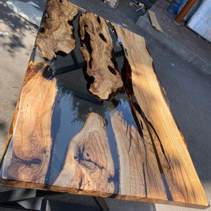 Handmade Dining Table, Custom 60” x 36&quot; Custom Epoxy Olive Wood Table, Smokey Gray Epoxy Table, Live Edge Table, Custom Order for Cynthia T