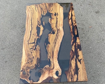 Custom 60” x 36” Walnut Smoke Gray Epoxy River Table Order for Keona