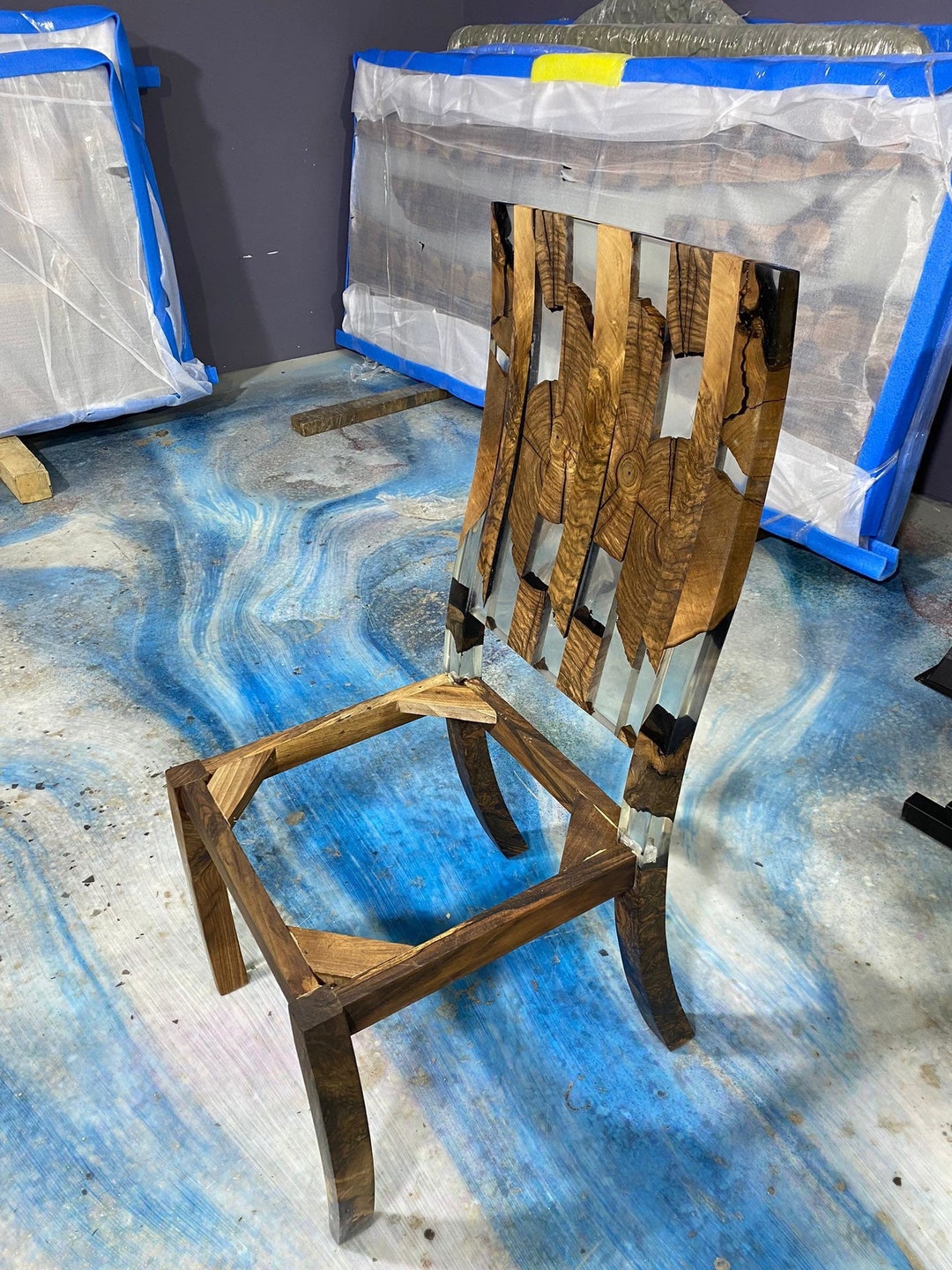 Walnut Epoxy Chair, Handmade Epoxy Resin Dining Room Wooden Chair Etsy