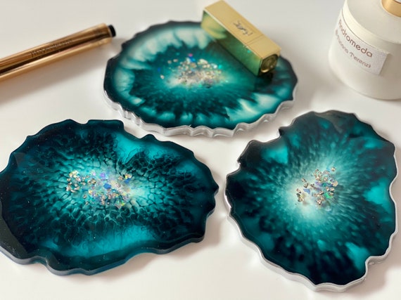 Teal Agate Coaster Set Geode Coasters Resin Coasters Christmas Gift Housewarming Gift