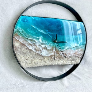 Resin Ocean wall clock, beach wood clock, sea resin ocean art. Coastal room decor, Housewarming gift.