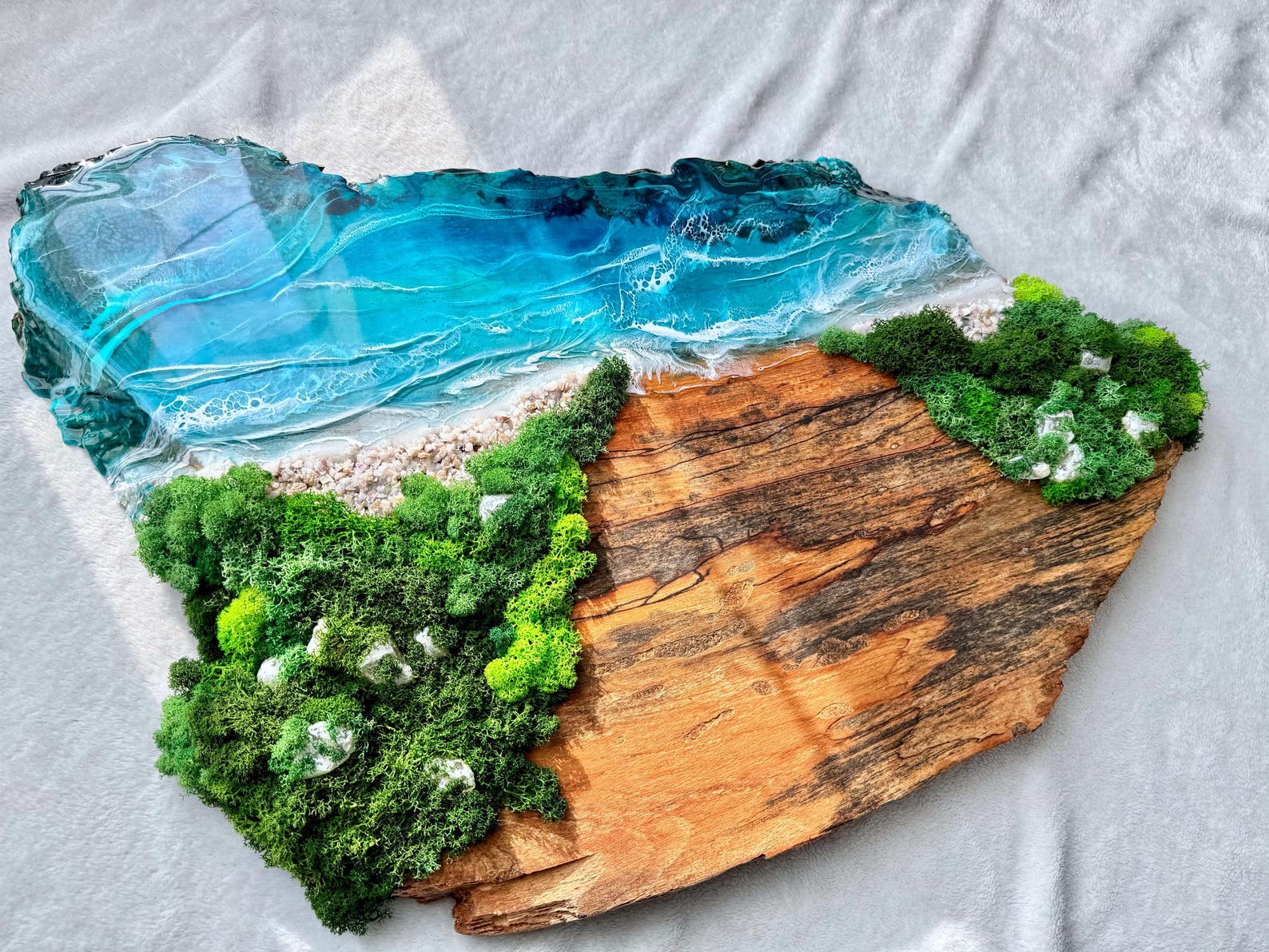 Moss Wall Art With Blue Ocean Resin Wood Art for Beach House Resin ...