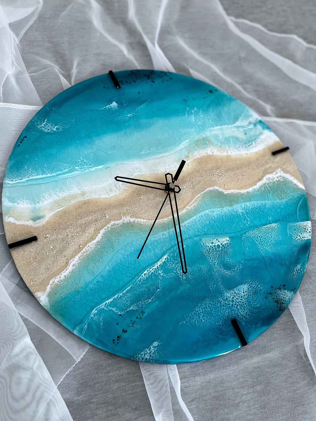 Beach Wall Clock Ocean Resin Clock Blue Wall Clock Beach Etsy