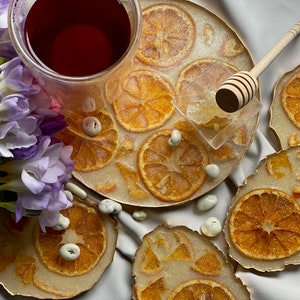 Kerst onderzetters Gedroogd fruit, Orange Slice hars onderzetter set met hars dienblad. Thanksgiving cadeau.