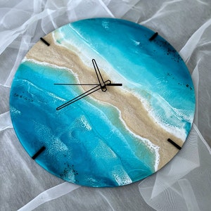 Ocean Resin wall clock like housewarming gift, unique epoxy ocean wall clock. Beach house decor.