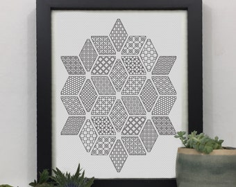 Blackwork Diamanten Muster Muster, PDF Blackwork Stickmuster, Herunterladbare PDF Stickmuster von The Steady Thread