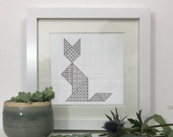 Padrão de bordado Blackwork de gato Tangram, gráfico de bordado em PDF Blackwork, padrão de bordado em PDF para download por The Steady Thread