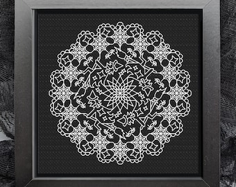 Halloween blackwork, Spooky doilies, witches and cobwebs , PDF Blackwork, PDF Embroidery Pattern, Blackwork PDF, by The Steady Thread
