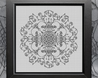 Halloween blackwork, Spooky doilies, roses and skulls , PDF Blackwork, PDF Embroidery Pattern, Blackwork PDF, by The Steady Thread