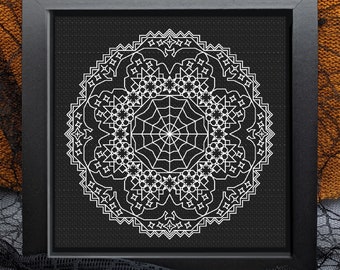 Halloween blackwork, Spooky doilies, bats and cobweb , PDF Blackwork, PDF Embroidery Pattern, Blackwork PDF, by The Steady Thread