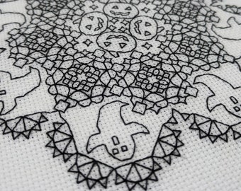 Halloween blackwork, Spooky doilies - ghosts and pumpkins , PDF Blackwork, PDF Embroidery Pattern, Blackwork PDF, by The Steady Thread