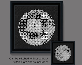 Halloween blackwork, Blackwork spooky moon pattern, PDF Blackwork Embroidery Chart, PDF Embroidery Pattern, Blackwork PDF,